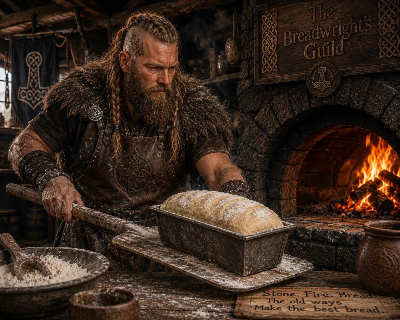 The Hearth Loaf — a golden-crusted artisan loaf fresh from the wood-fired oven